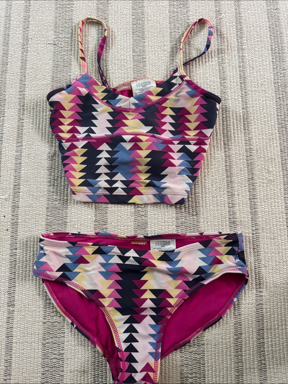 Old Navy Girls' Pink Multi-Color Geometric Tankini Set